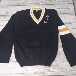 Vintage 1980's School Uniform V Neck Black Sweater EM Men Size Large